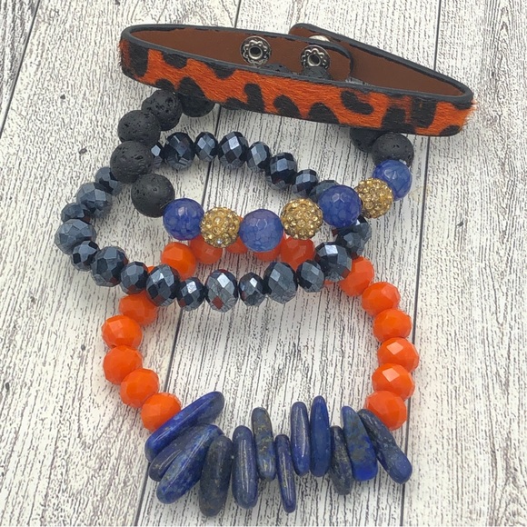 Set 4 Orange Blue Bracelets Auburn Virginia Cavaliers Broncos - Picture 2 of 4